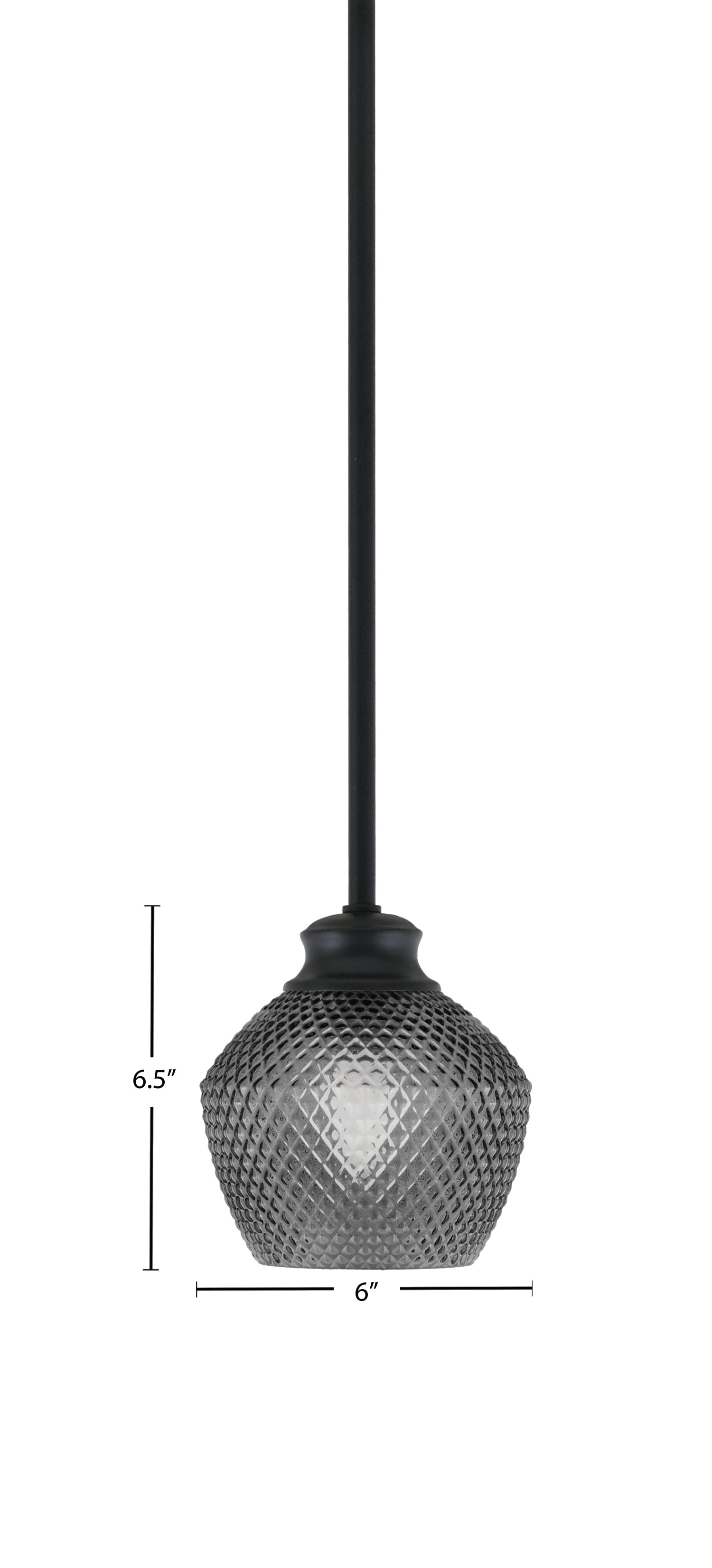Zola One Light Pendant in Matte Black with 6" Smoke Textured Shade