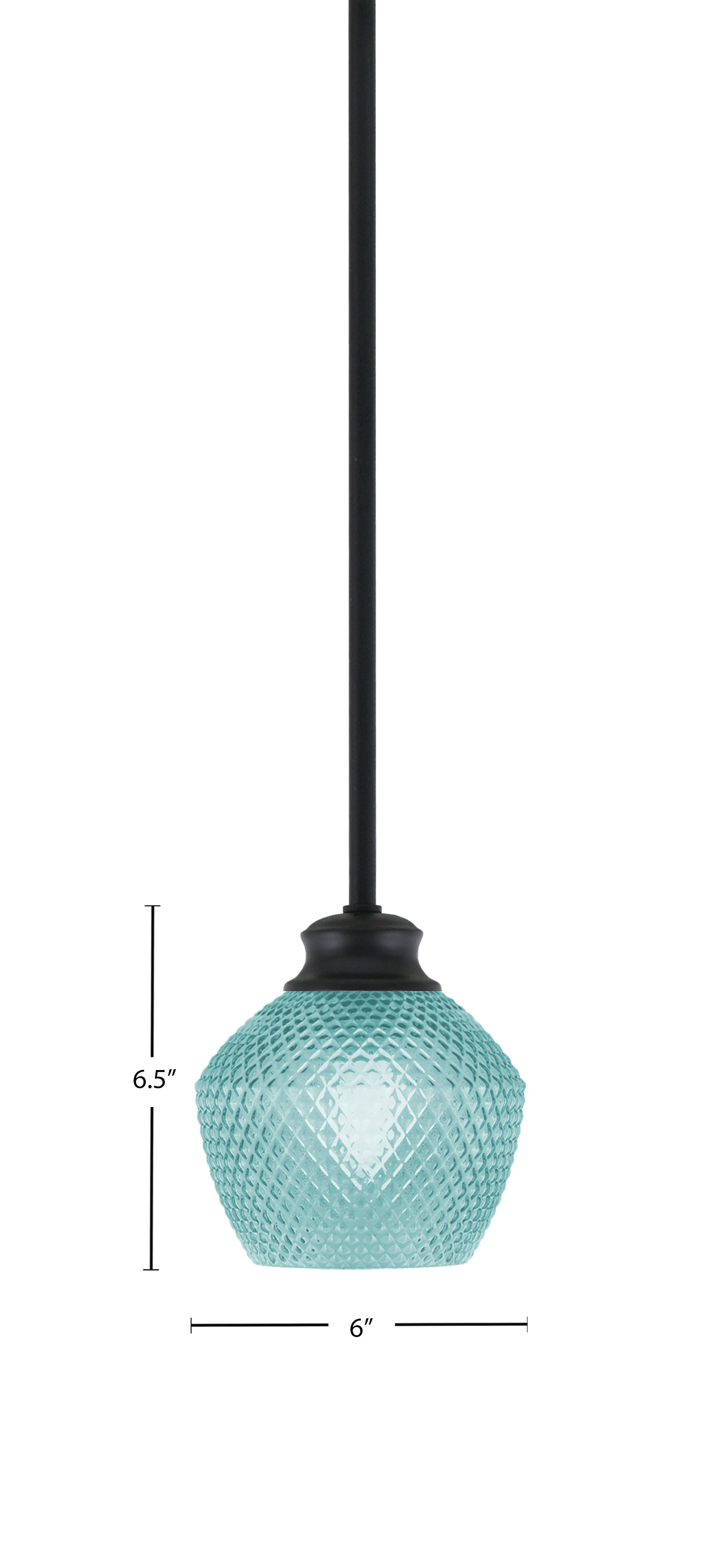Zola One Light Pendant in Matte Black with 6" Turquoise Textured Shade