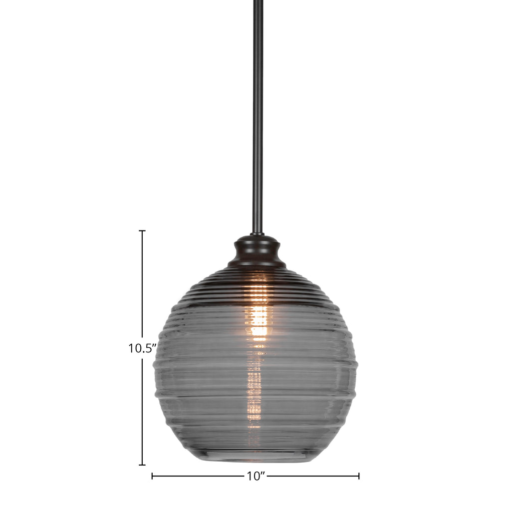 Malena One Light Pendant in Matte Black with 10" Smoke Ribbed Shade