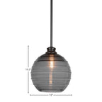 Malena One Light Pendant in Matte Black with 10" Smoke Ribbed Shade