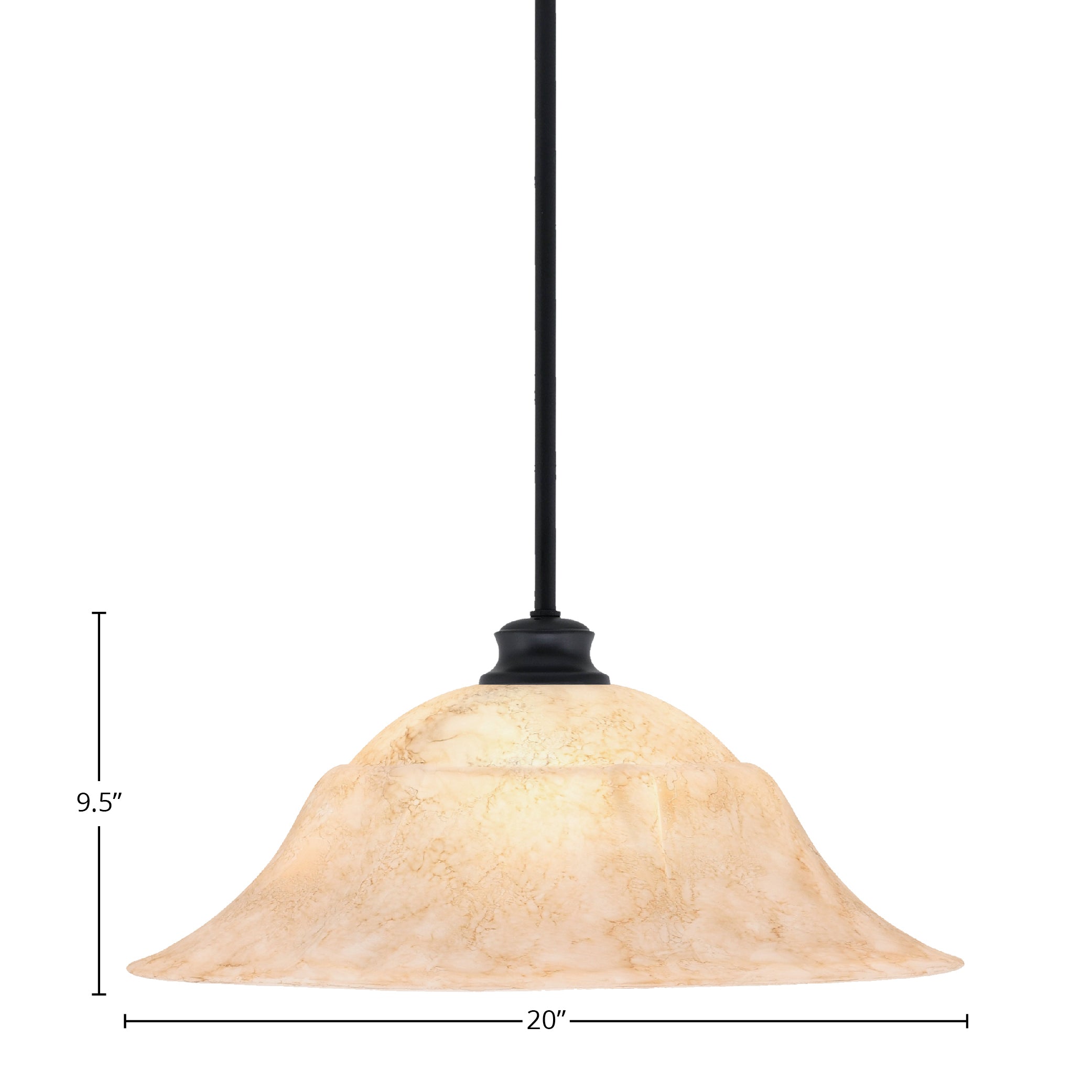 Stem One Light Pendant in Matte Black with 20" Italian Marble Shade