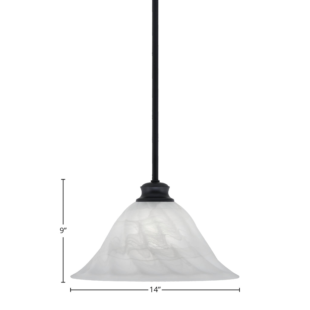 Stem One Light Pendant in Matte Black with 14" White Alabaster Swirl Shade