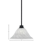 Stem One Light Pendant in Matte Black with 14" White Alabaster Swirl Shade