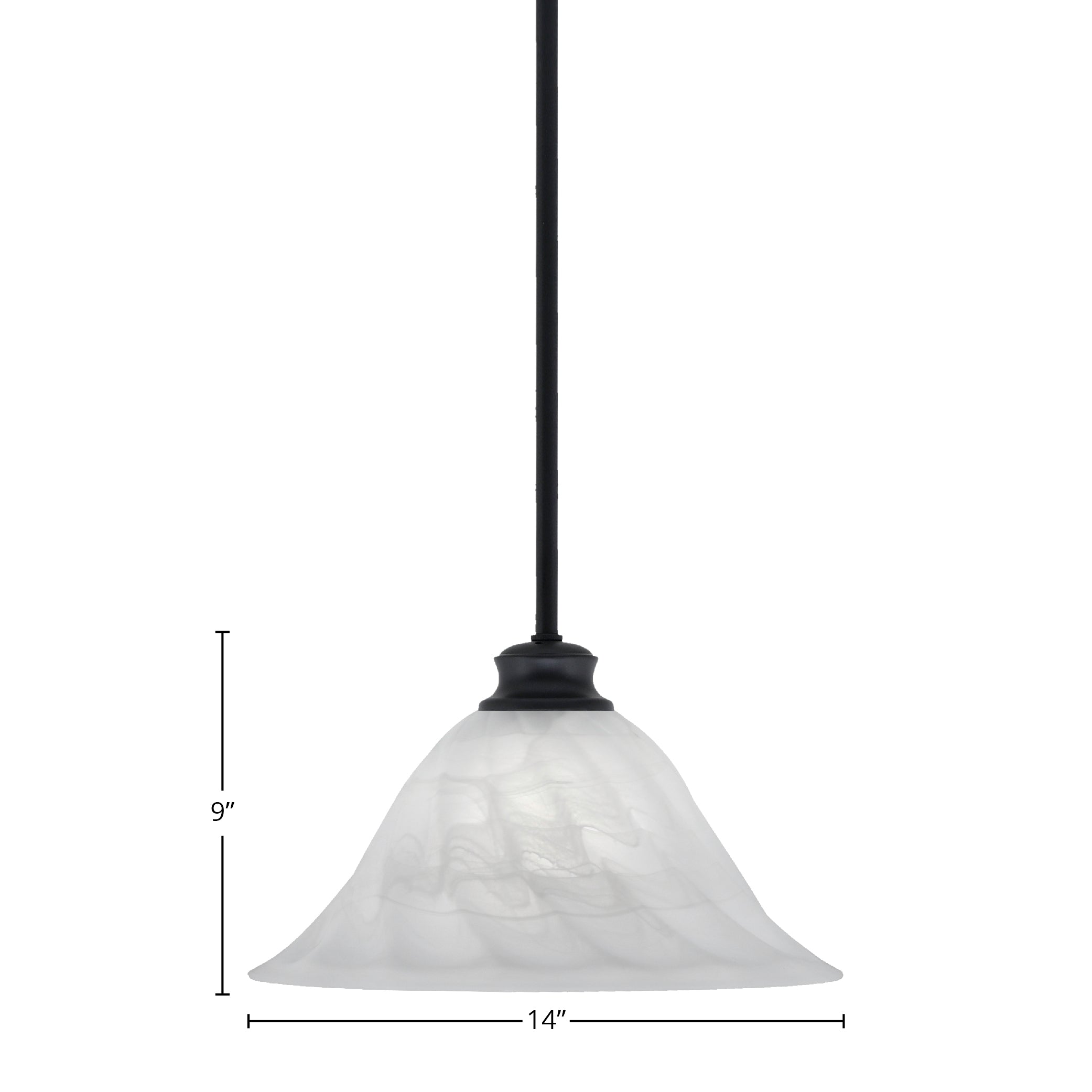 Stem One Light Pendant in Matte Black with 14" White Alabaster Swirl Shade