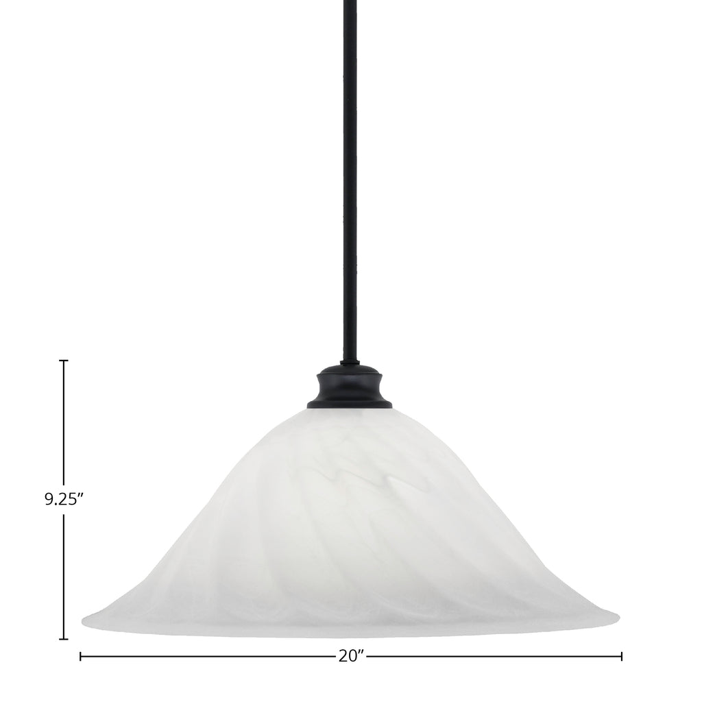 Stem One Light Pendant in Matte Black with 20" White Alabaster Swirl Shade