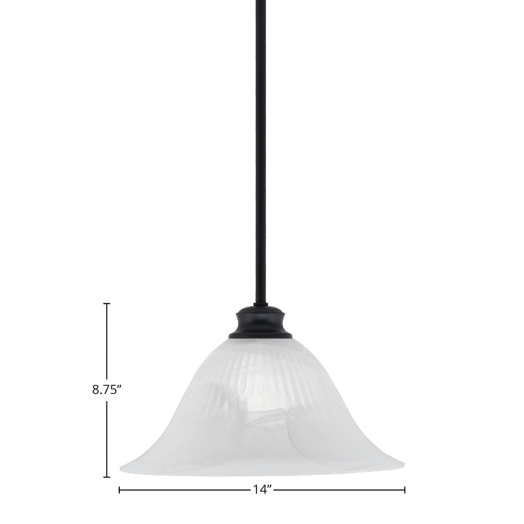 Stem One Light Pendant in Matte Black with 14" White Alabaster Swirl Shade