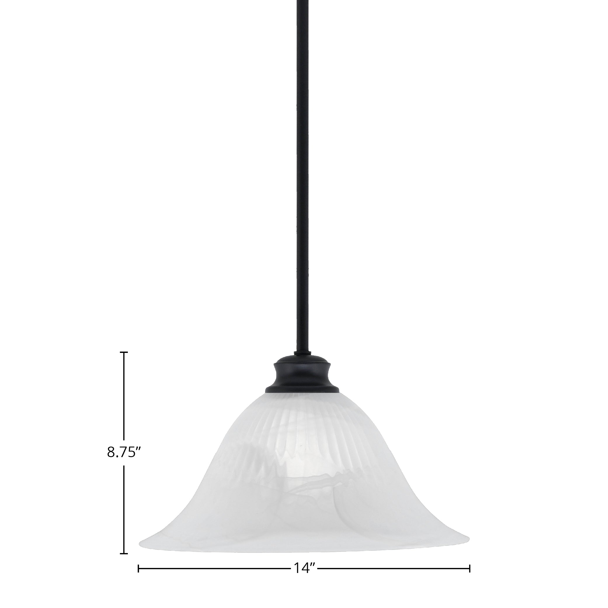 Stem One Light Pendant in Matte Black with 14" White Alabaster Swirl Shade