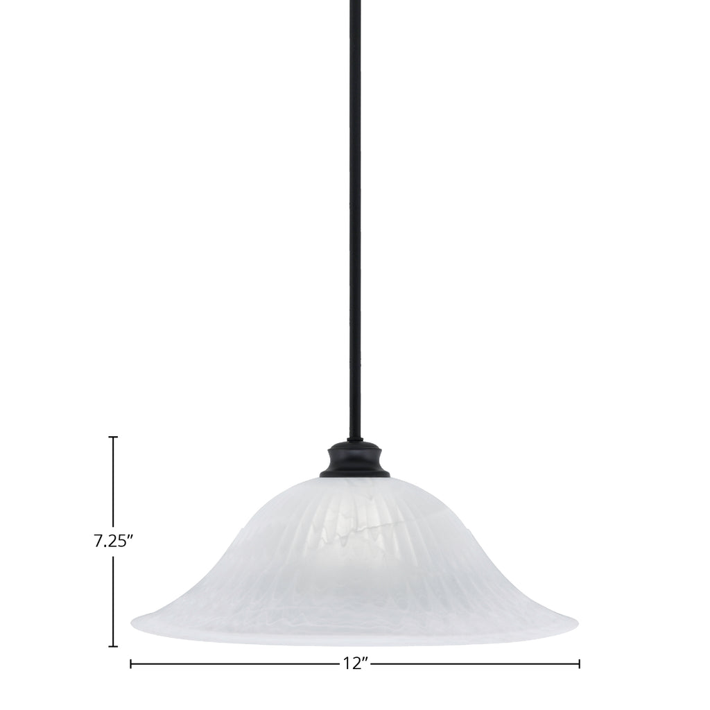 Stem One Light Pendant in Matte Black with 20" White Alabaster Swirl Shade