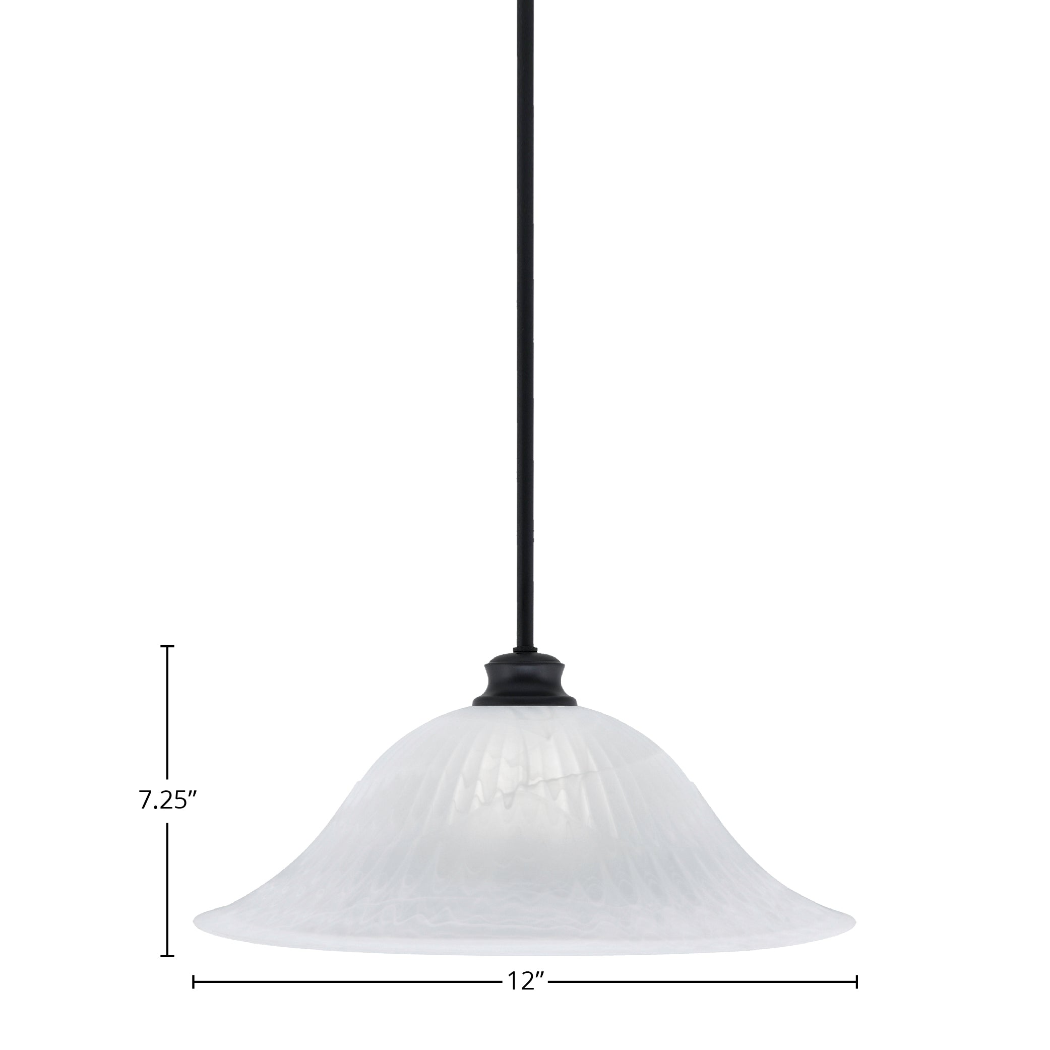 Stem One Light Pendant in Matte Black with 20" White Alabaster Swirl Shade