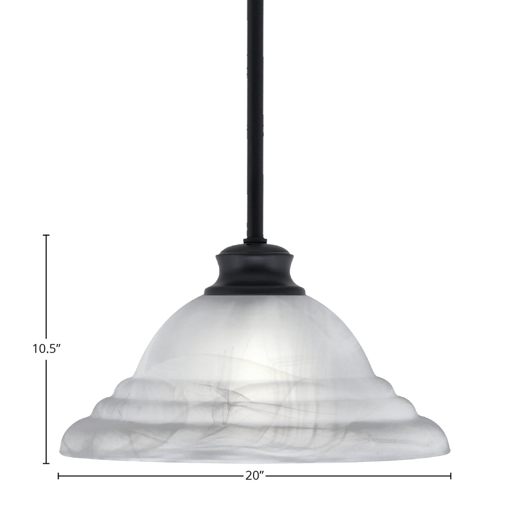 Stem One Light Pendant in Matte Black with 12" White Alabaster Swirl Shade