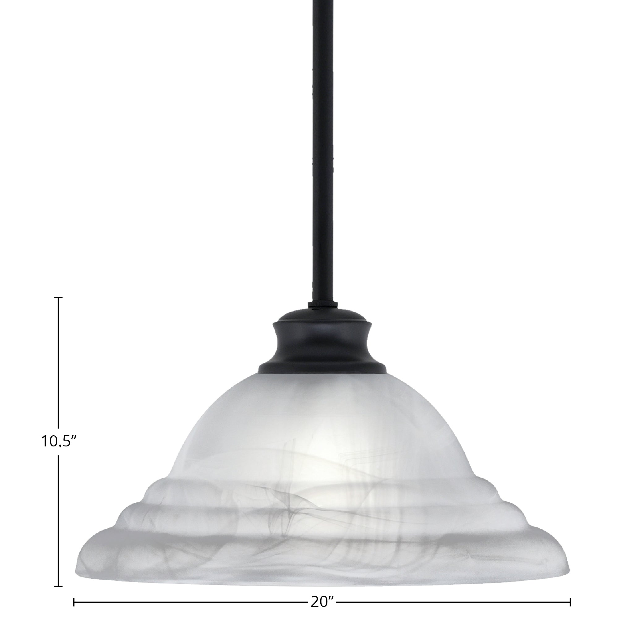Stem One Light Pendant in Matte Black with 12" White Alabaster Swirl Shade