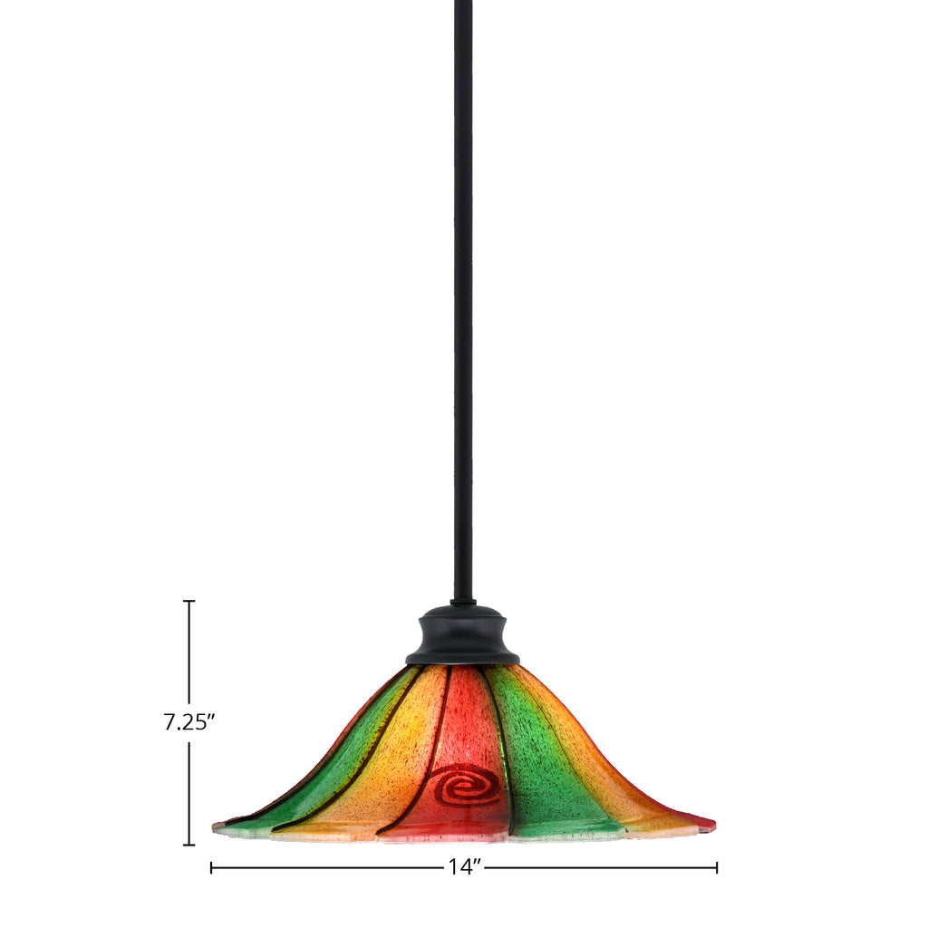 Stem One Light Pendant in Matte Black with 14" Mardi Gras Shade