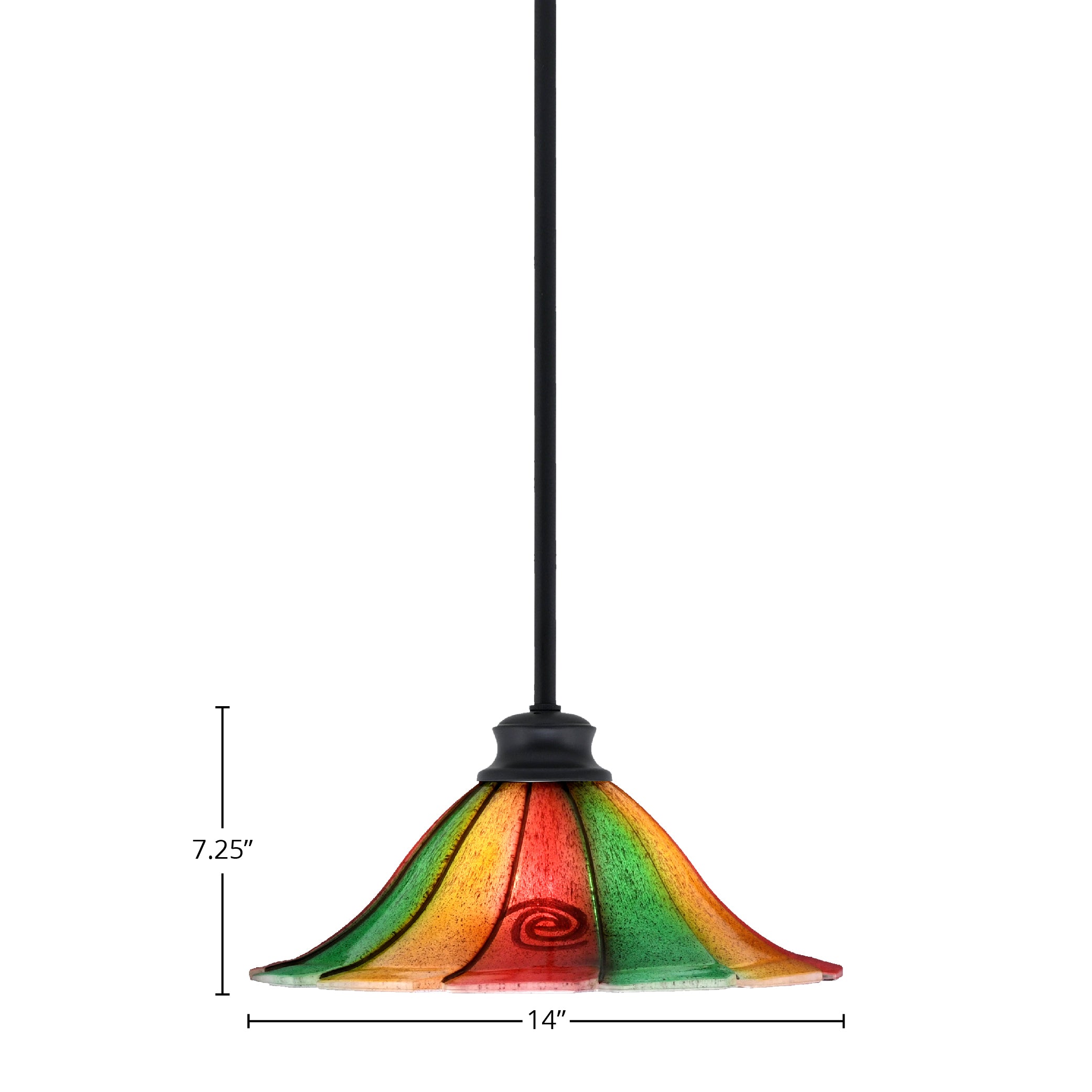 Stem One Light Pendant in Matte Black with 14" Mardi Gras Shade