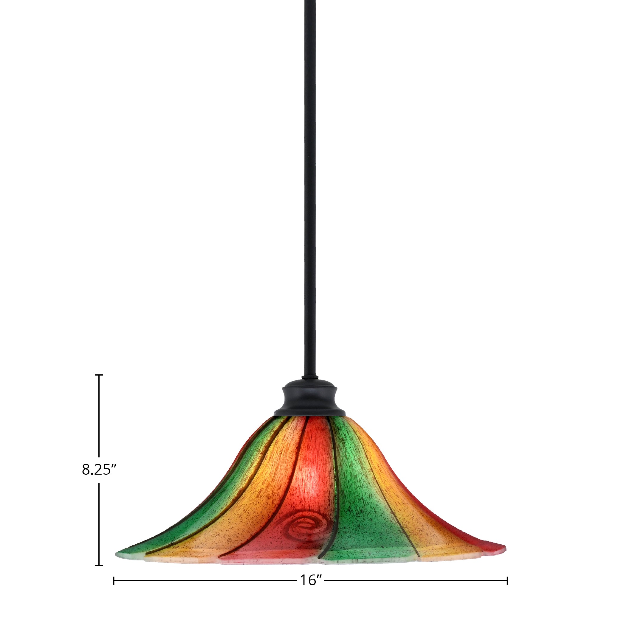 Stem One Light Pendant in Matte Black with 16" Mardi Gras Shade