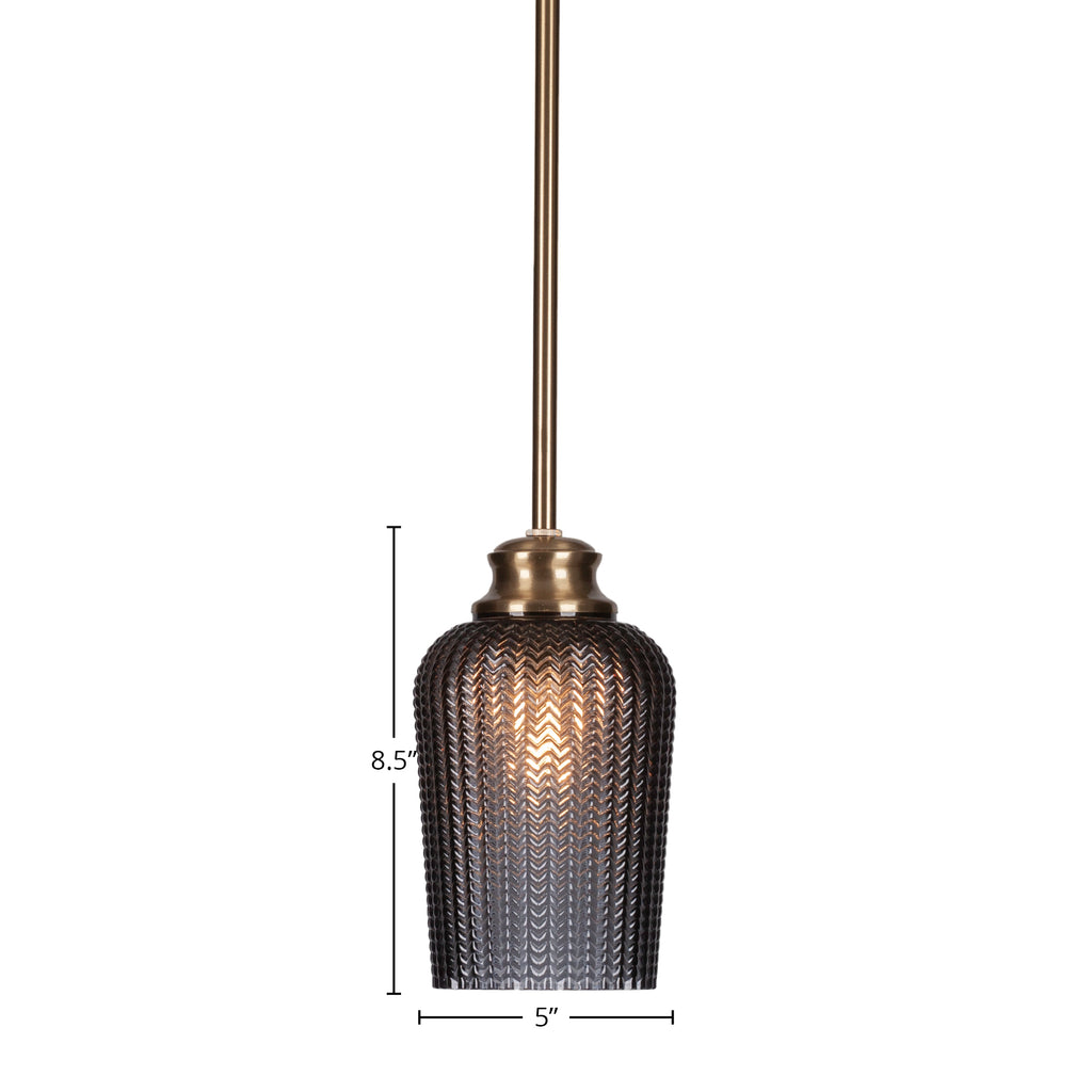 Cordova One Light Pendant in New Age Brass with 5" Smoke Textured Shade