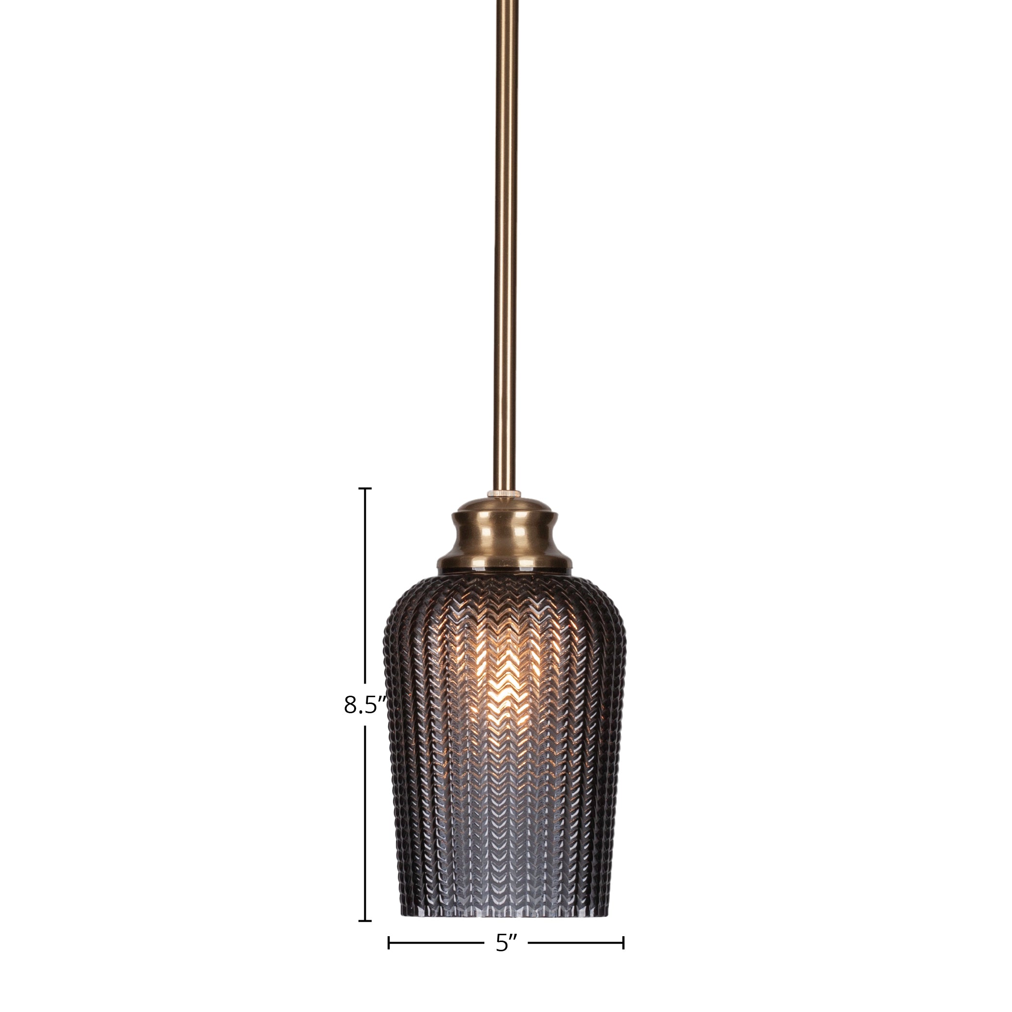 Cordova One Light Pendant in New Age Brass with 5" Smoke Textured Shade