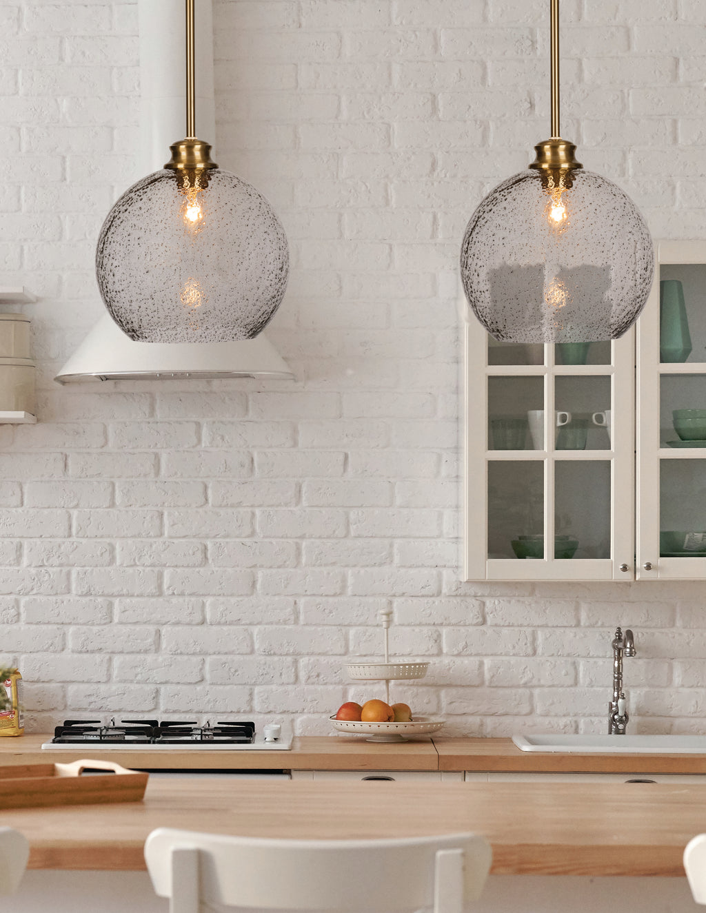Kimbro One Light Pendant in New Age Brass with 9.5" Smoke Bubble Shade