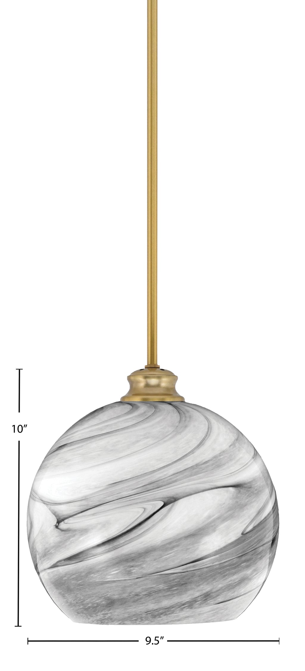 Kimbro One Light Pendant in New Age Brass with 9.5" Onyx Swirl Glass Shade