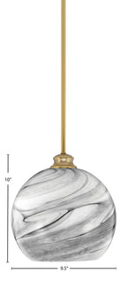 Kimbro One Light Pendant in New Age Brass with 9.5" Onyx Swirl Glass Shade