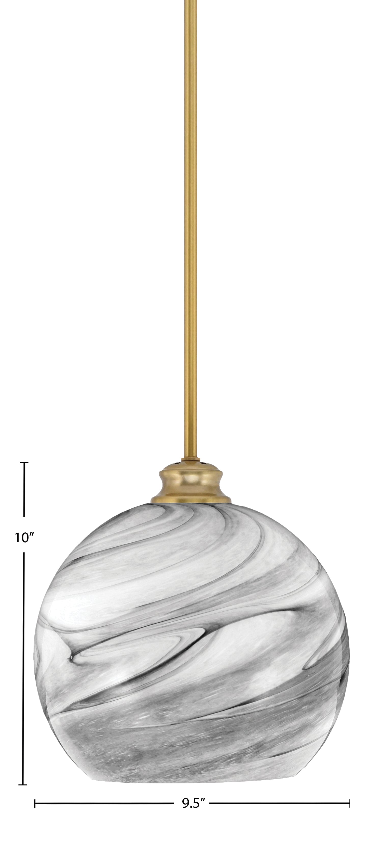 Kimbro One Light Pendant in New Age Brass with 9.5" Onyx Swirl Glass Shade
