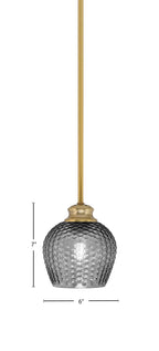Zola One Light Pendant in New Age Brass with 6" Smoke Textured Shade
