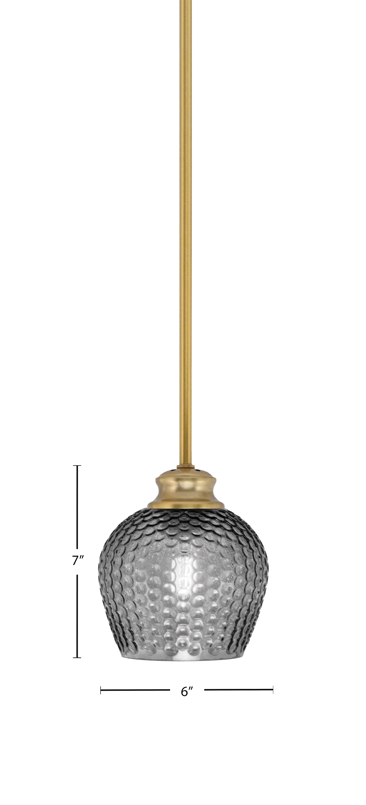 Zola One Light Pendant in New Age Brass with 6" Smoke Textured Shade