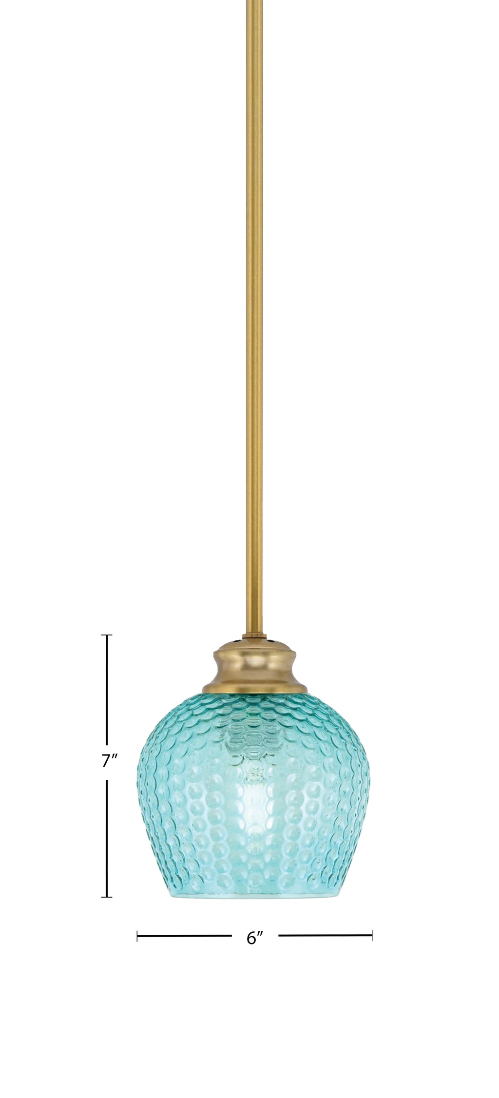 Zola One Light Pendant in New Age Brass with 6" Turquoise Textured Shade