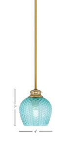 Zola One Light Pendant in New Age Brass with 6" Turquoise Textured Shade