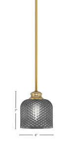 Zola One Light Pendant in New Age Brass with 6" Smoke Textured Shade