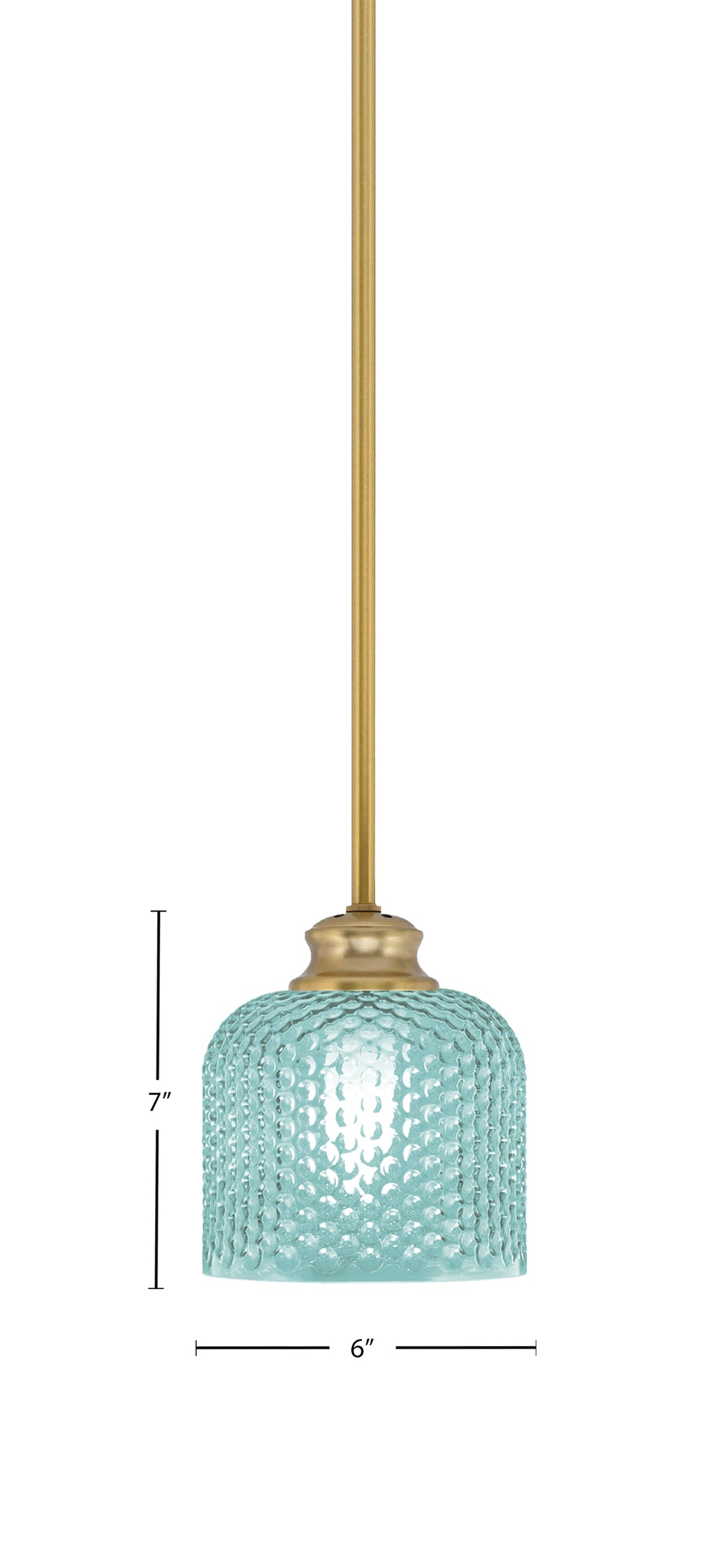 Zola One Light Pendant in New Age Brass with 6" Turquoise Textured Shade