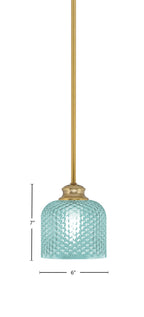 Zola One Light Pendant in New Age Brass with 6" Turquoise Textured Shade