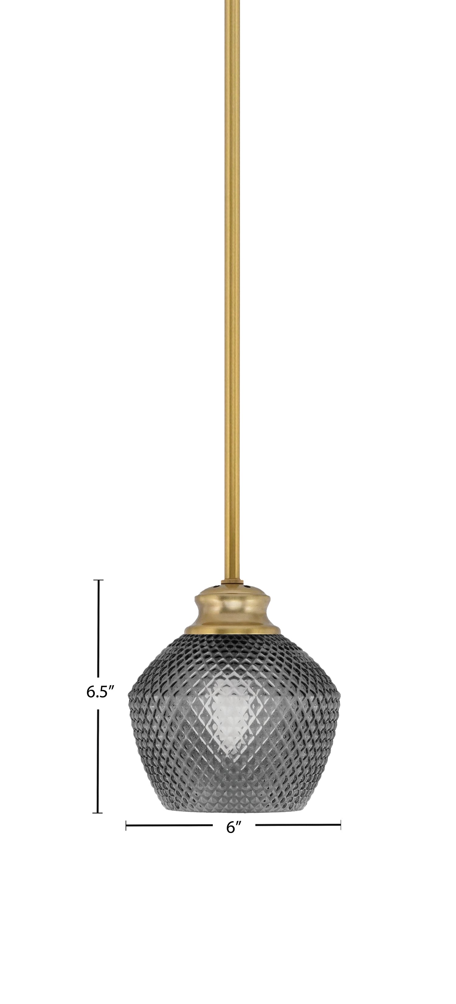 Zola One Light Pendant in New Age Brass with 6" Smoke Textured Shade
