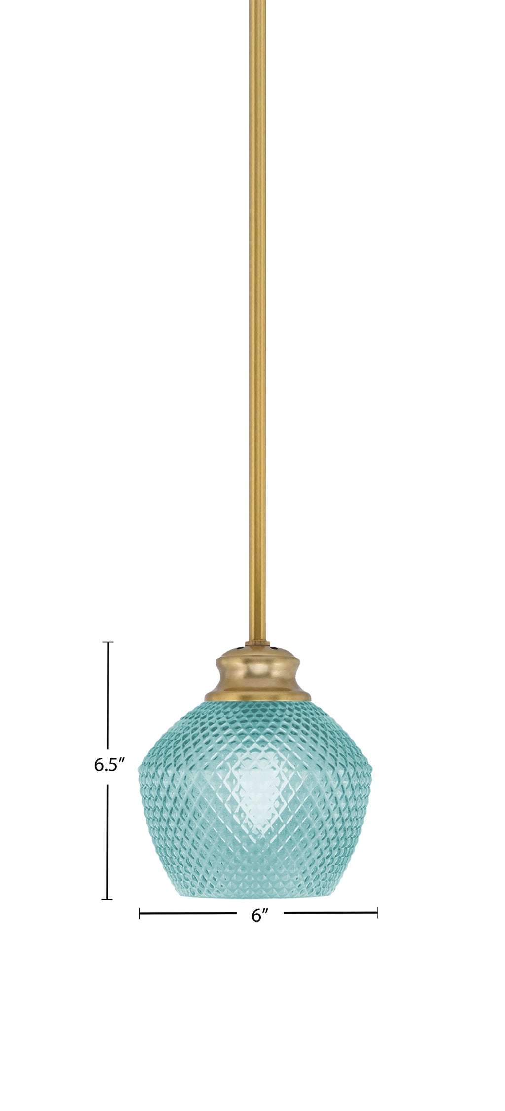 Zola One Light Pendant in New Age Brass with 6" Turquoise Textured Shade