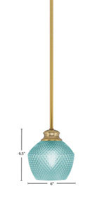 Zola One Light Pendant in New Age Brass with 6" Turquoise Textured Shade