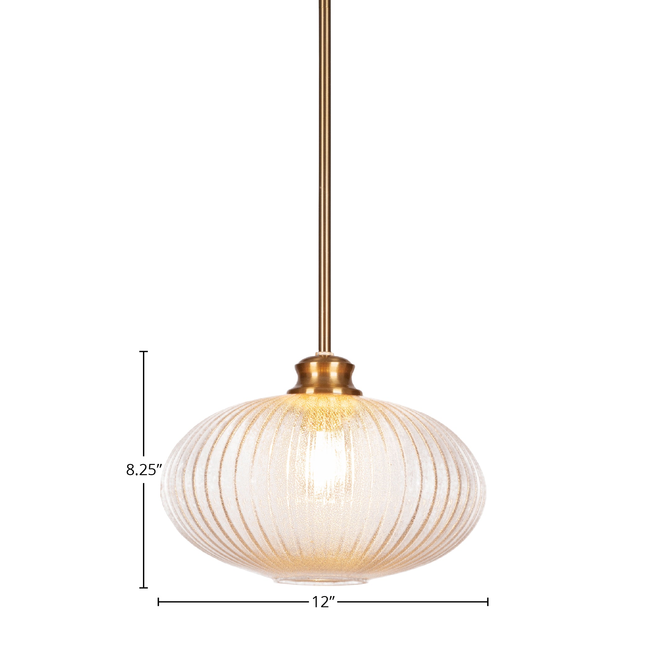 Carina One Light Pendant in New Age Brass with 12" Micro Bubble Ribbed Shade