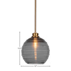Malena One Light Pendant in New Age Brass with 10" Smoke Ribbed Shade