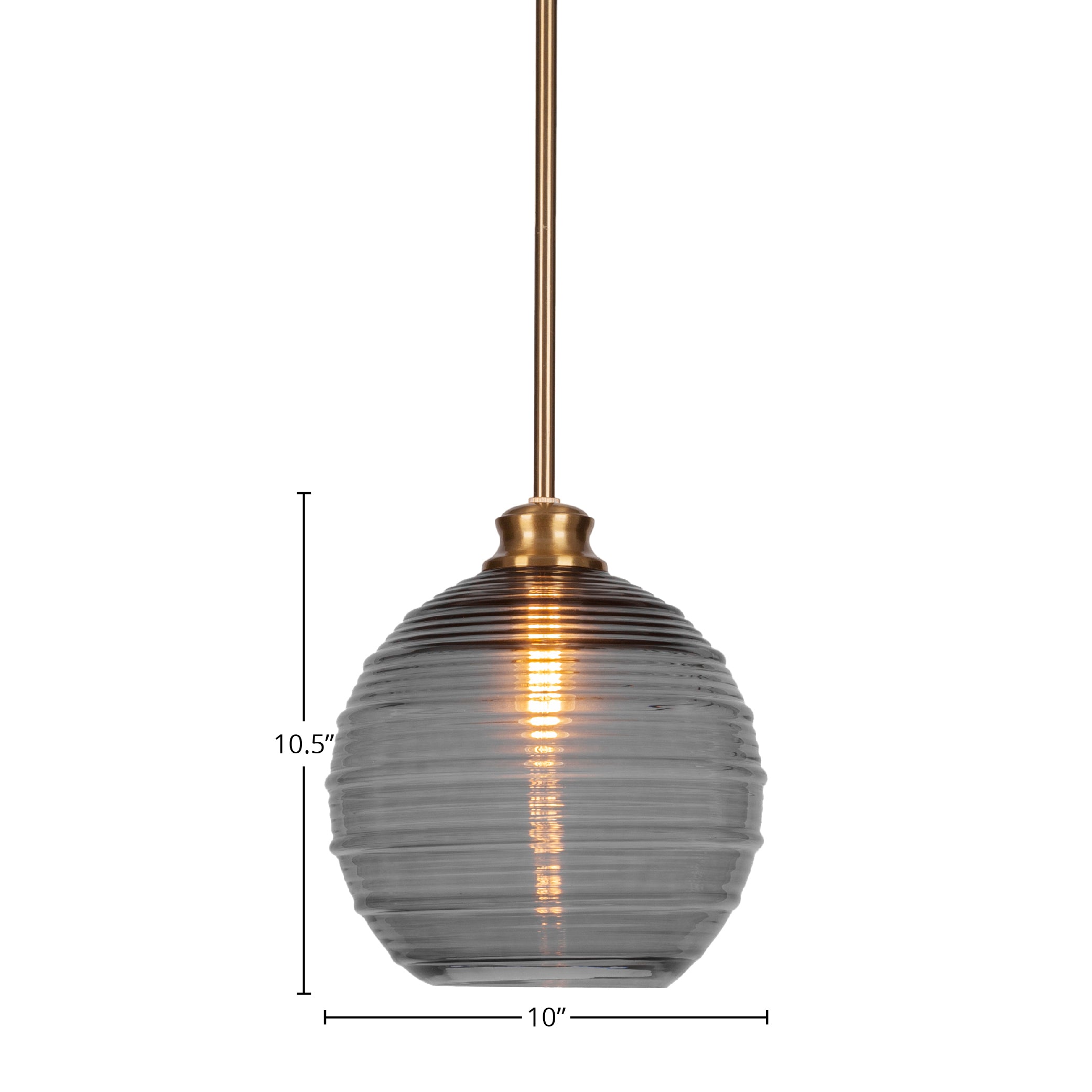 Malena One Light Pendant in New Age Brass with 10" Smoke Ribbed Shade