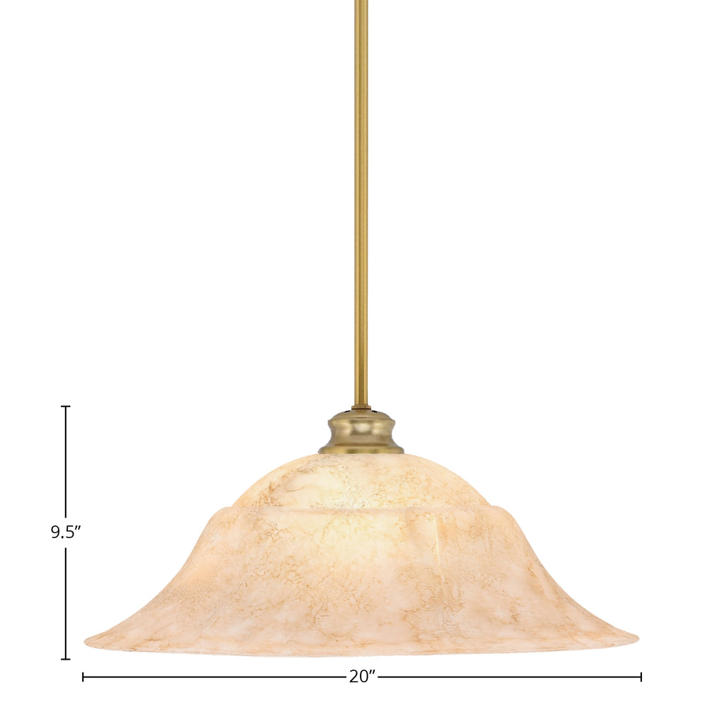 Stem One Light Pendant in New Age Brass with 20" Italian Marble Shade