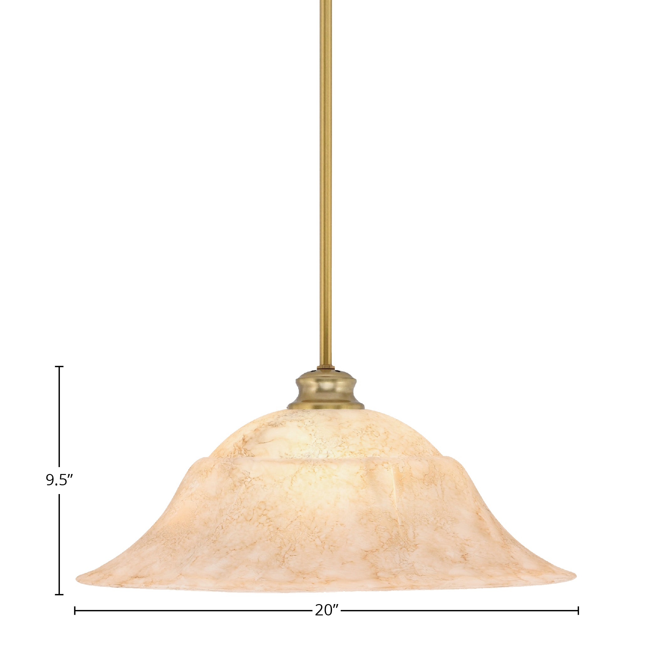 Stem One Light Pendant in New Age Brass with 20" Italian Marble Shade