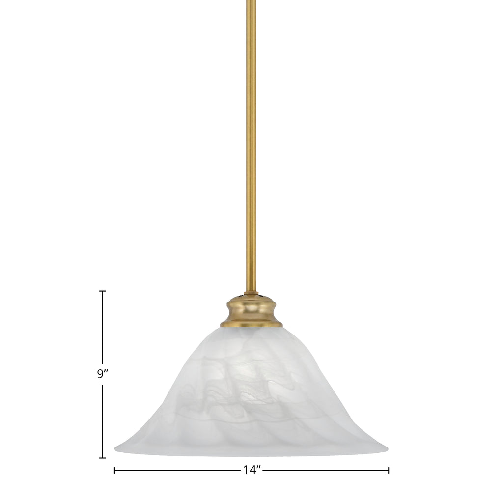 Stem One Light Pendant in New Age Brass with 14" White Alabaster Swirl Shade