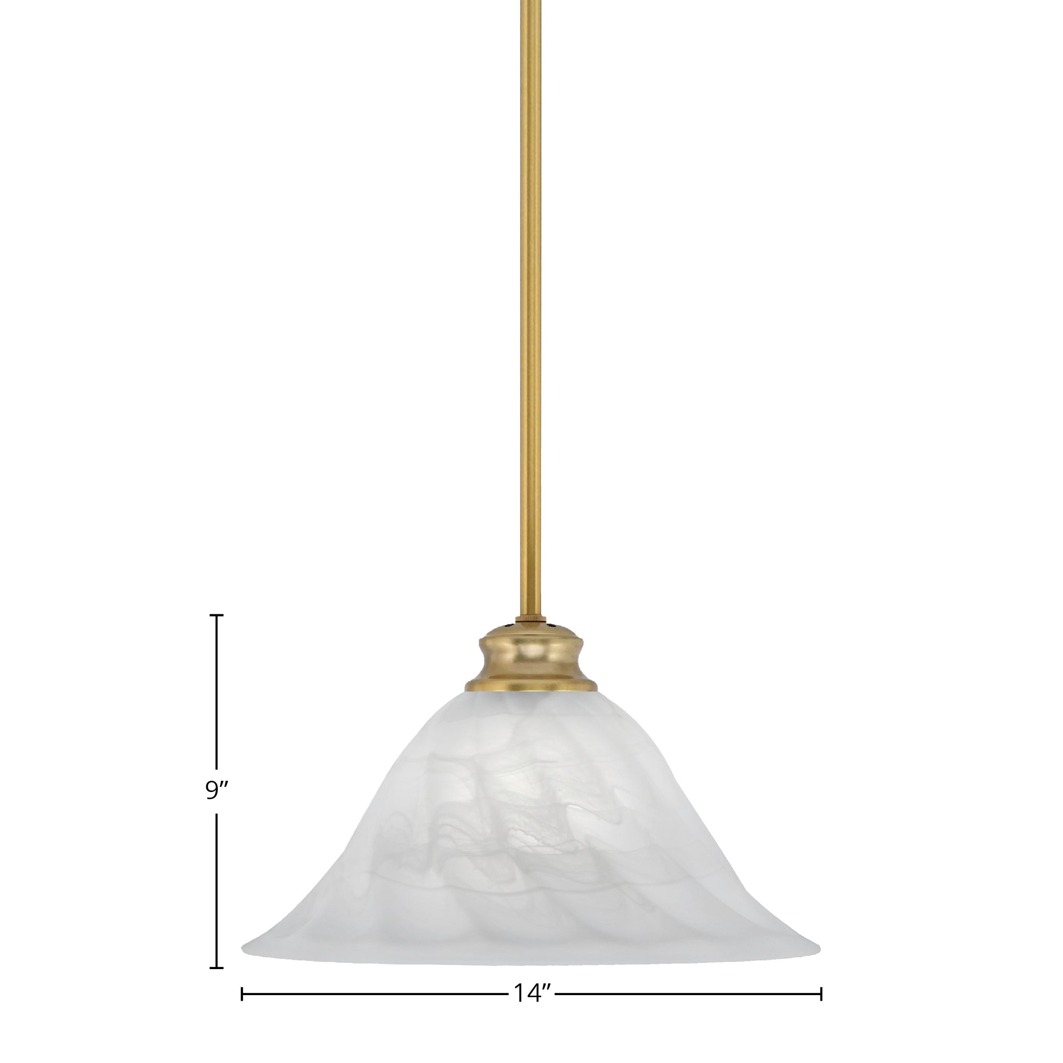 Stem One Light Pendant in New Age Brass with 14" White Alabaster Swirl Shade