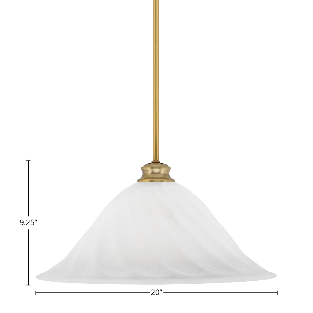 Stem One Light Pendant in New Age Brass with 20" White Alabaster Swirl Shade