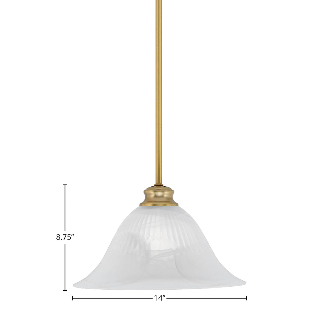 Stem One Light Pendant in New Age Brass with 14" White Alabaster Swirl Shade