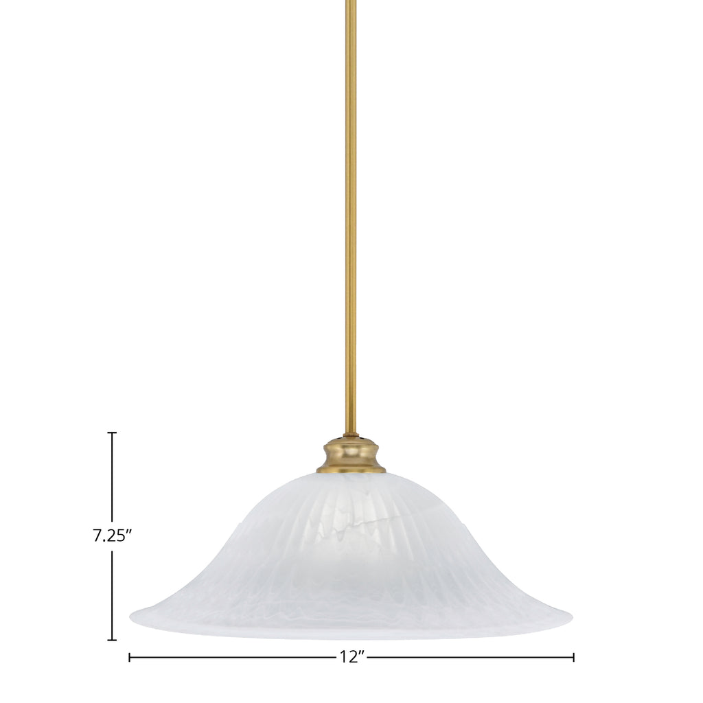 Stem One Light Pendant in New Age Brass with 20" White Alabaster Swirl Shade