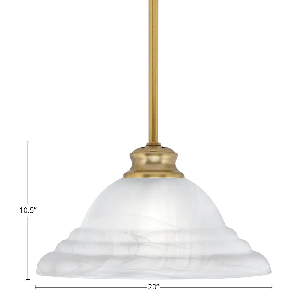 Stem One Light Pendant in New Age Brass with 12" White Alabaster Swirl Shade