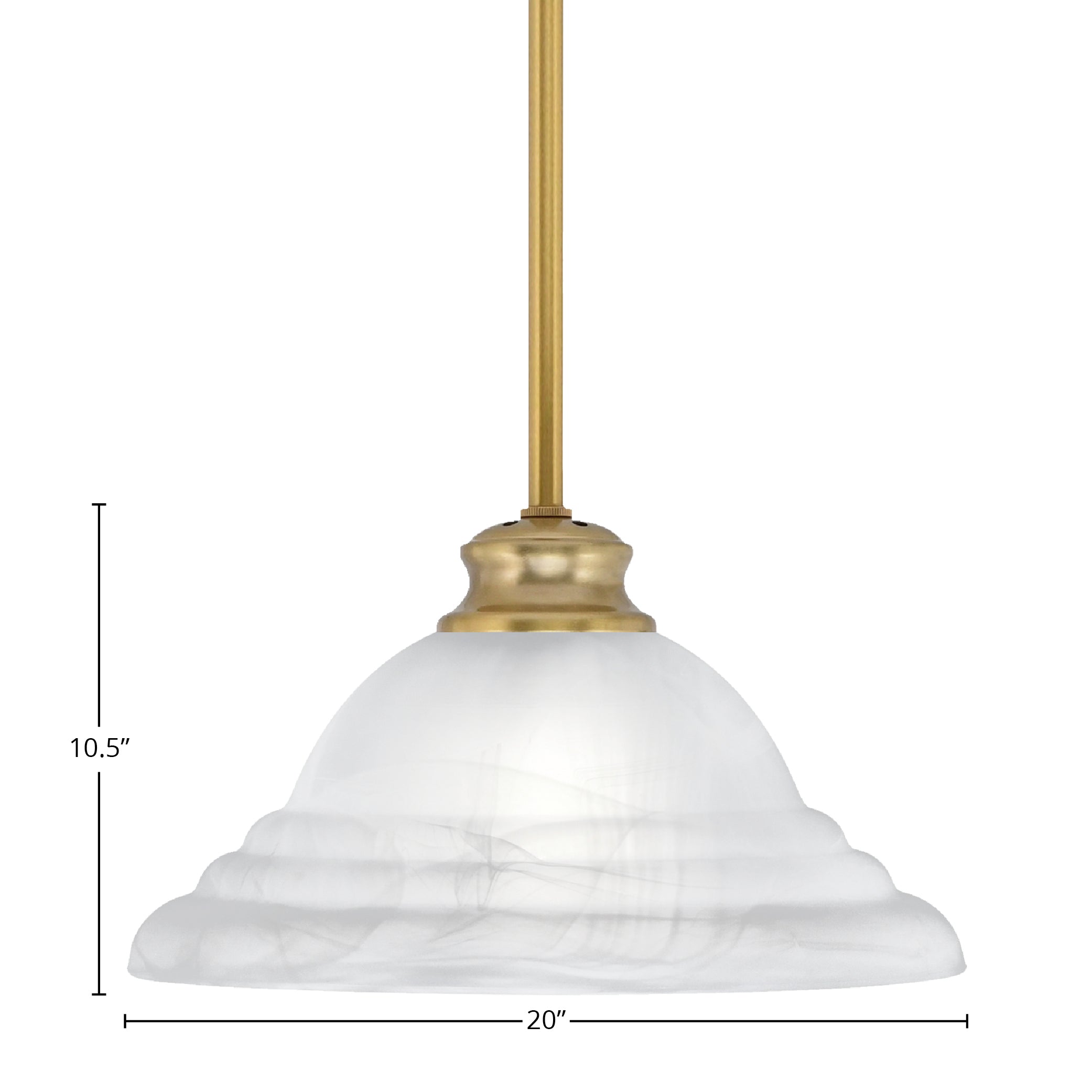 Stem One Light Pendant in New Age Brass with 12" White Alabaster Swirl Shade