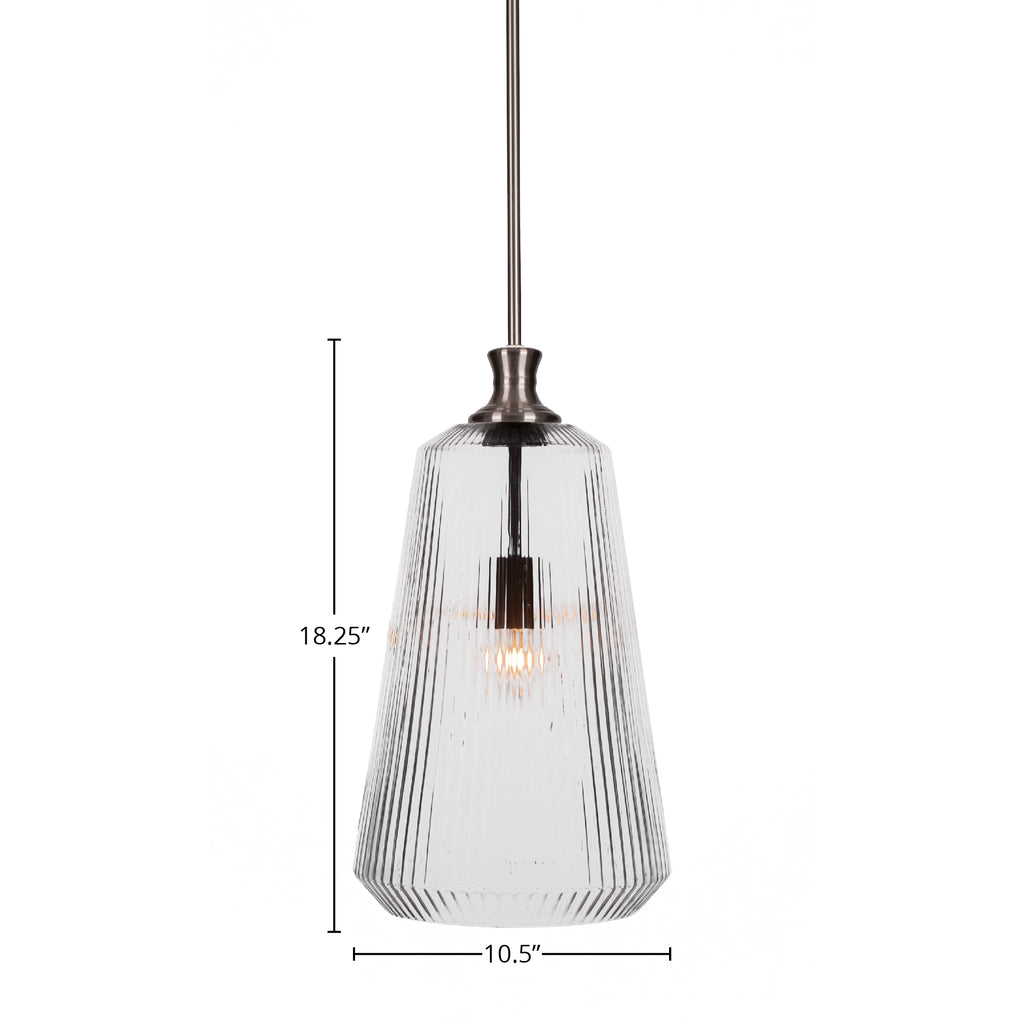 Carina One Light Pendant in Brushed Nickel with 11" Clear Ribbed Shade