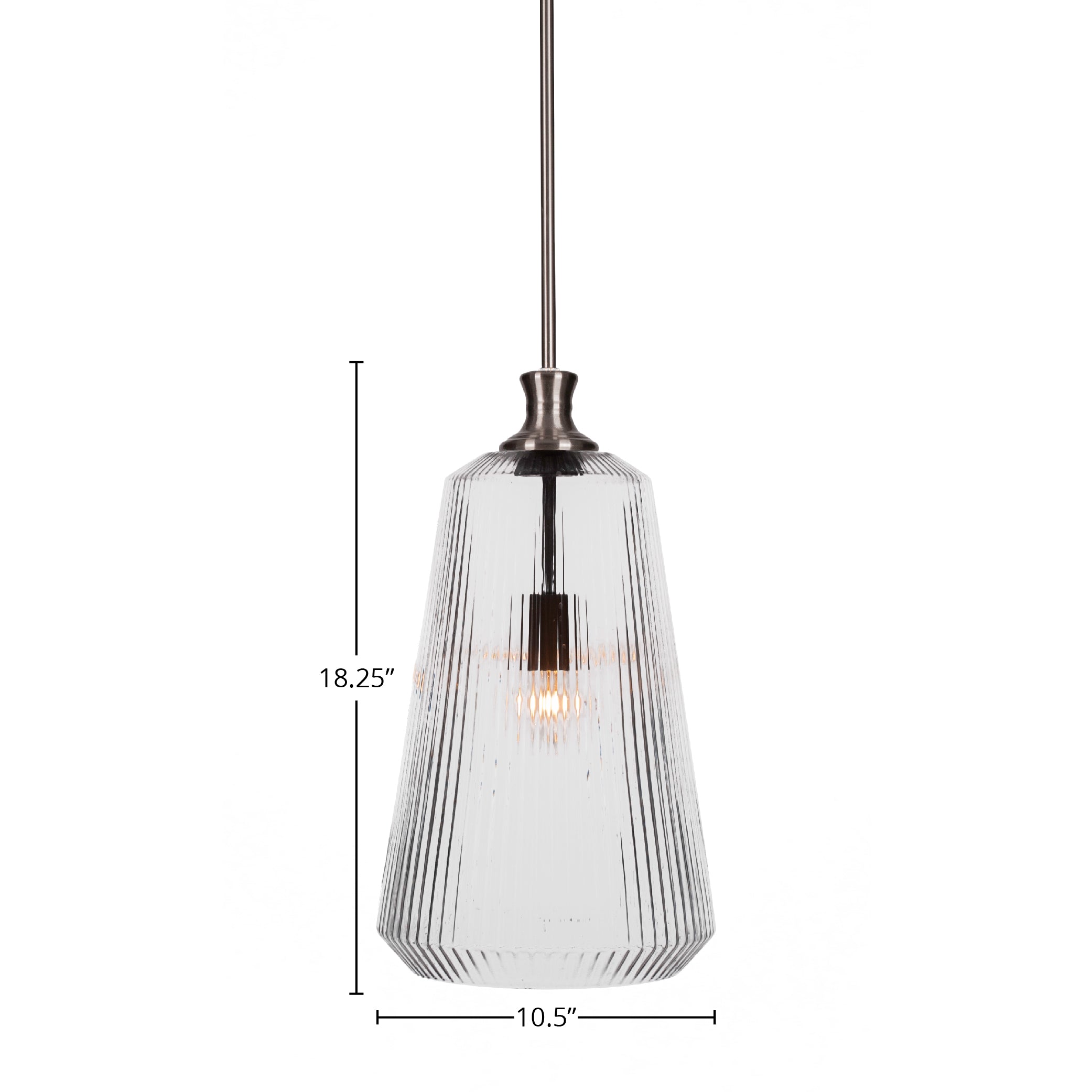 Carina One Light Pendant in Brushed Nickel with 11" Clear Ribbed Shade