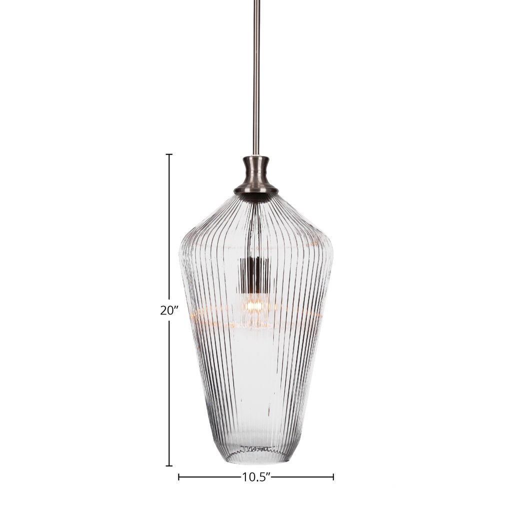 Carina One Light Pendant in Brushed Nickel with 11" Clear Ribbed Shade
