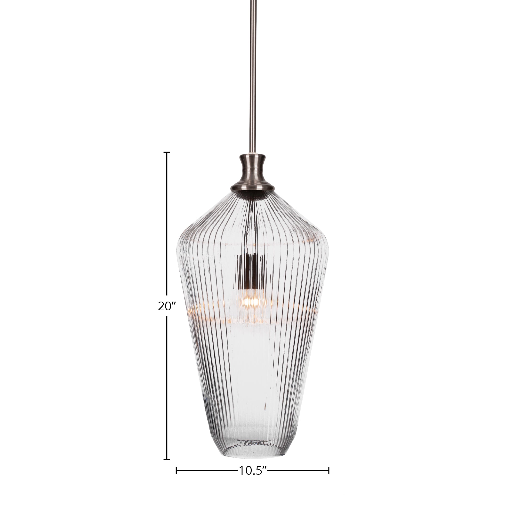 Carina One Light Pendant in Brushed Nickel with 11" Clear Ribbed Shade